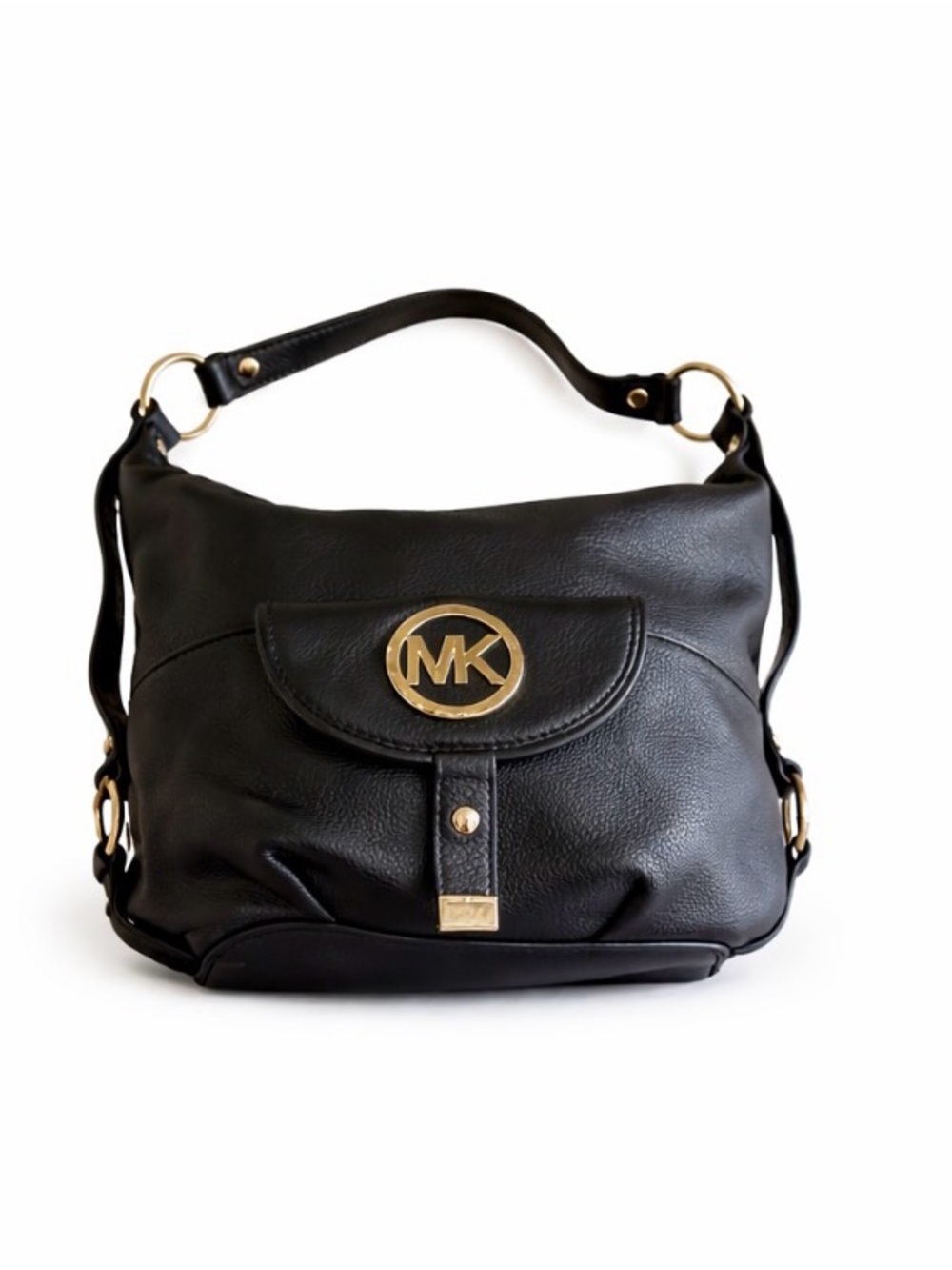 Michael Kors Fulton Hobo Bag Black Leather Gold Logo Shoulder Bag Large